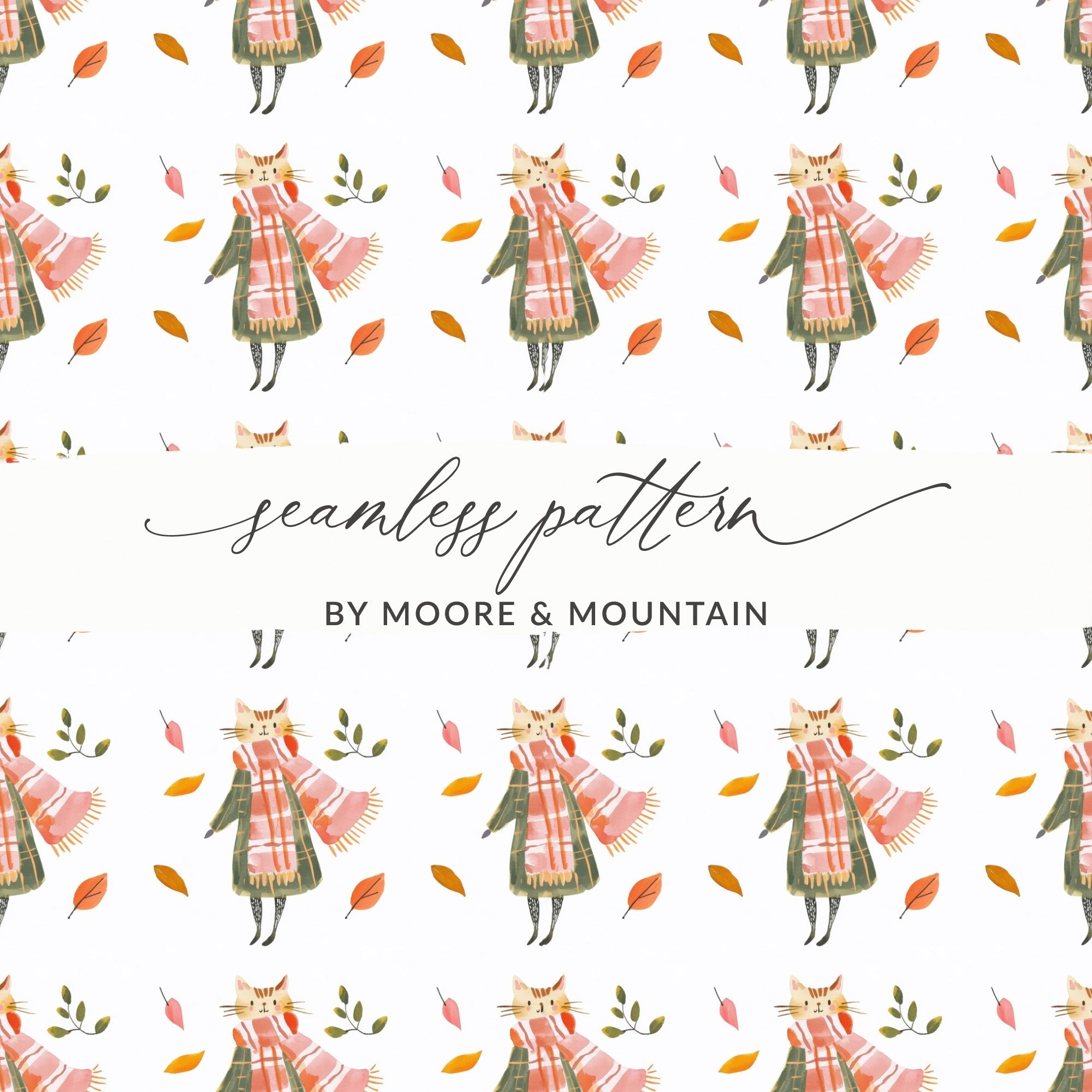 Fall Cat Seamless Pattern Digital Paper, Autumn Leaves Design, Cozy Kitty Print, Cute Animal Pattern, Fabric Design, Scrapbooking Paper - Moore and Mountain