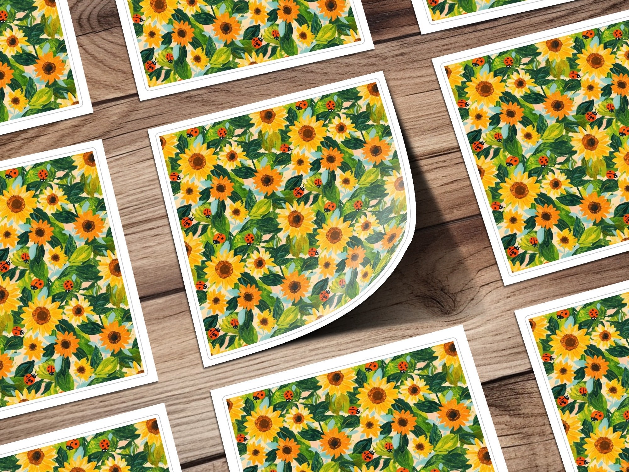 Fall Painted Acrylic Seamless Sunflower and Ladybug Seamless Pattern Bright Floral Design - Moore and Mountain