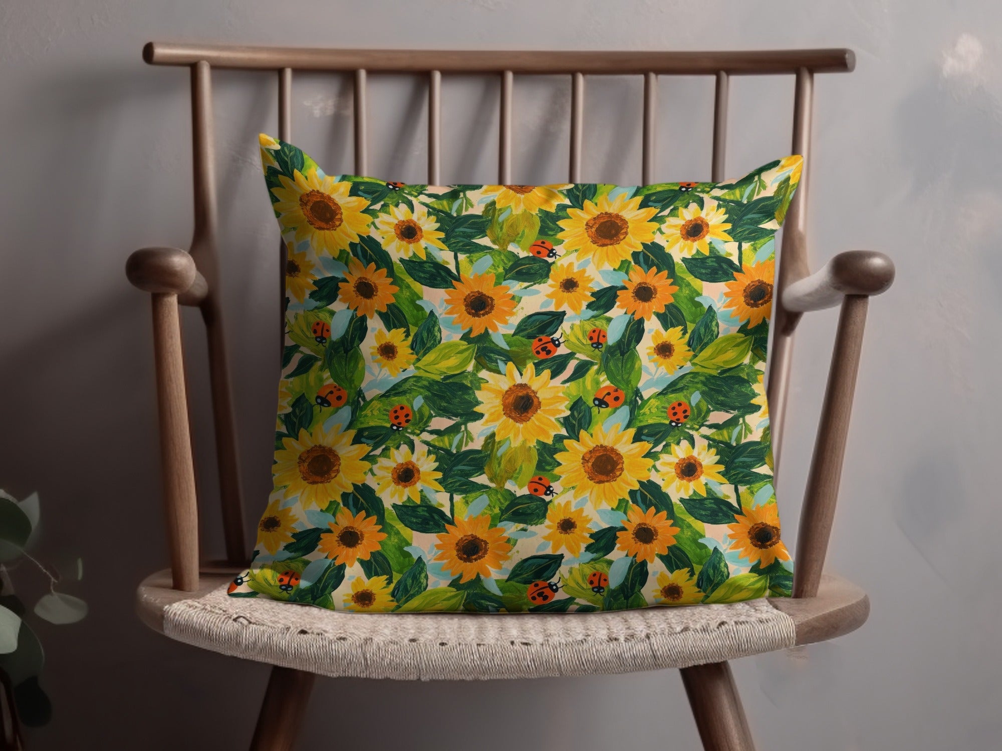 Fall Painted Acrylic Seamless Sunflower and Ladybug Seamless Pattern Bright Floral Design - Moore and Mountain