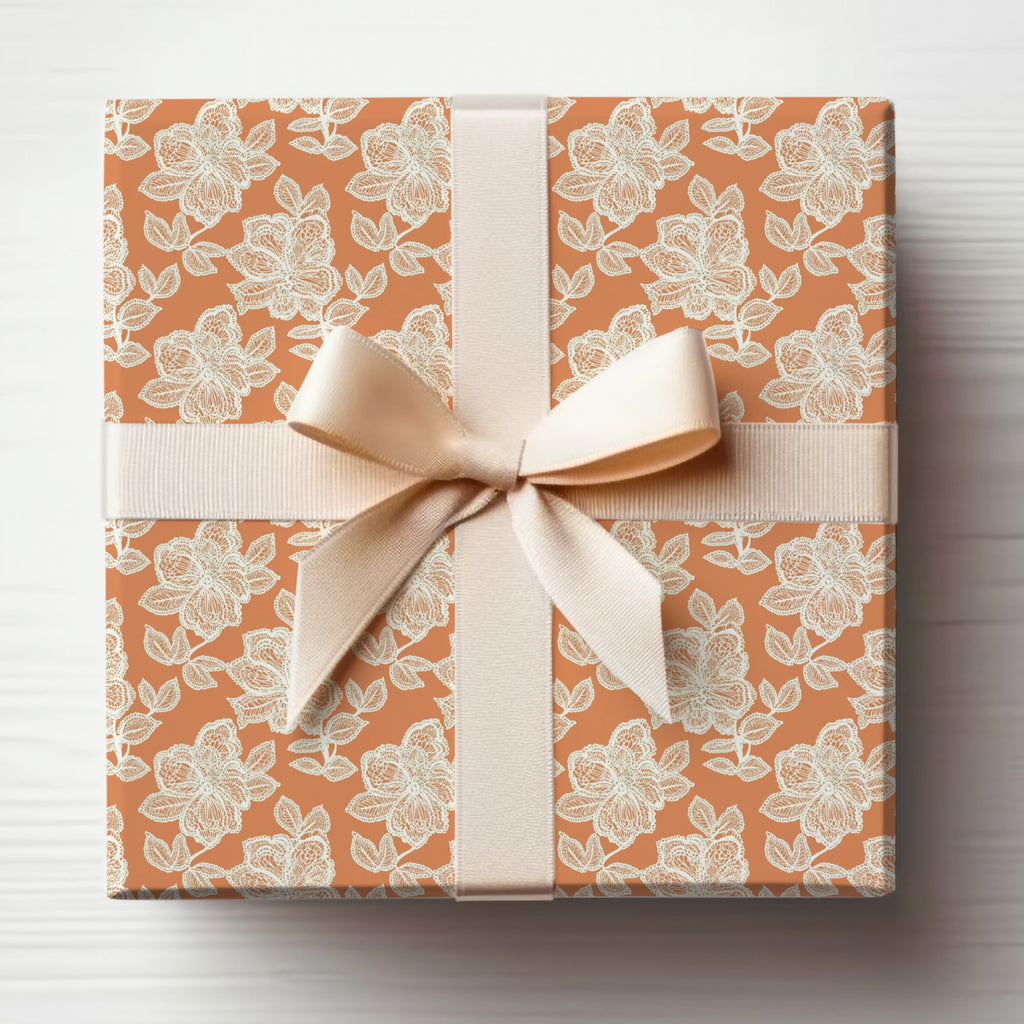 Elegant Floral Print Gift Box with Ivory Ribbon Bow