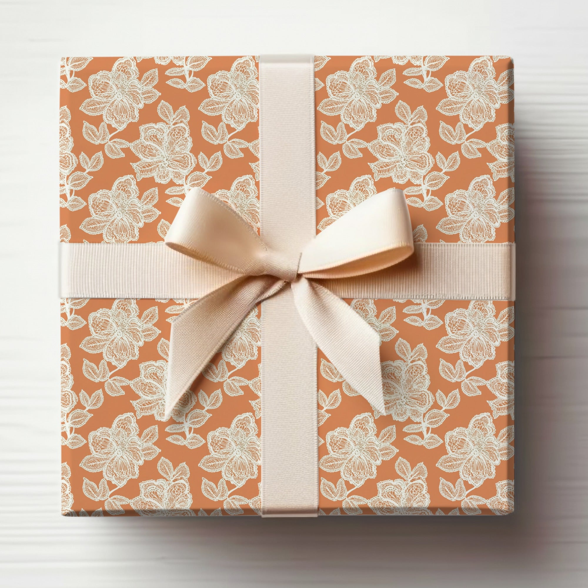 Elegant Floral Print Gift Box with Ivory Ribbon Bow