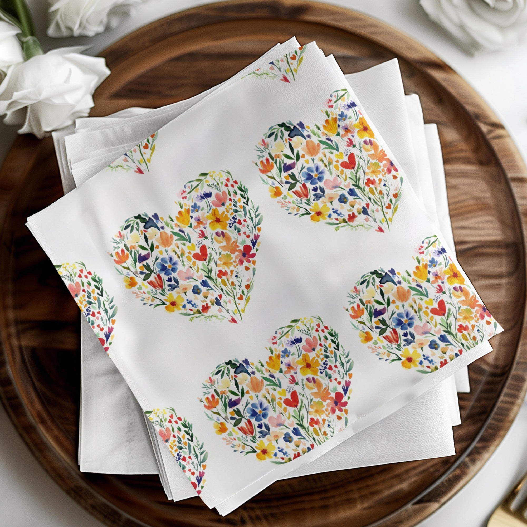 Heart Floral Digital Paper, Watercolor Flowers Seamless Pattern, Spring Blossoms Digital Download, Scrapbook Paper, Textile Design