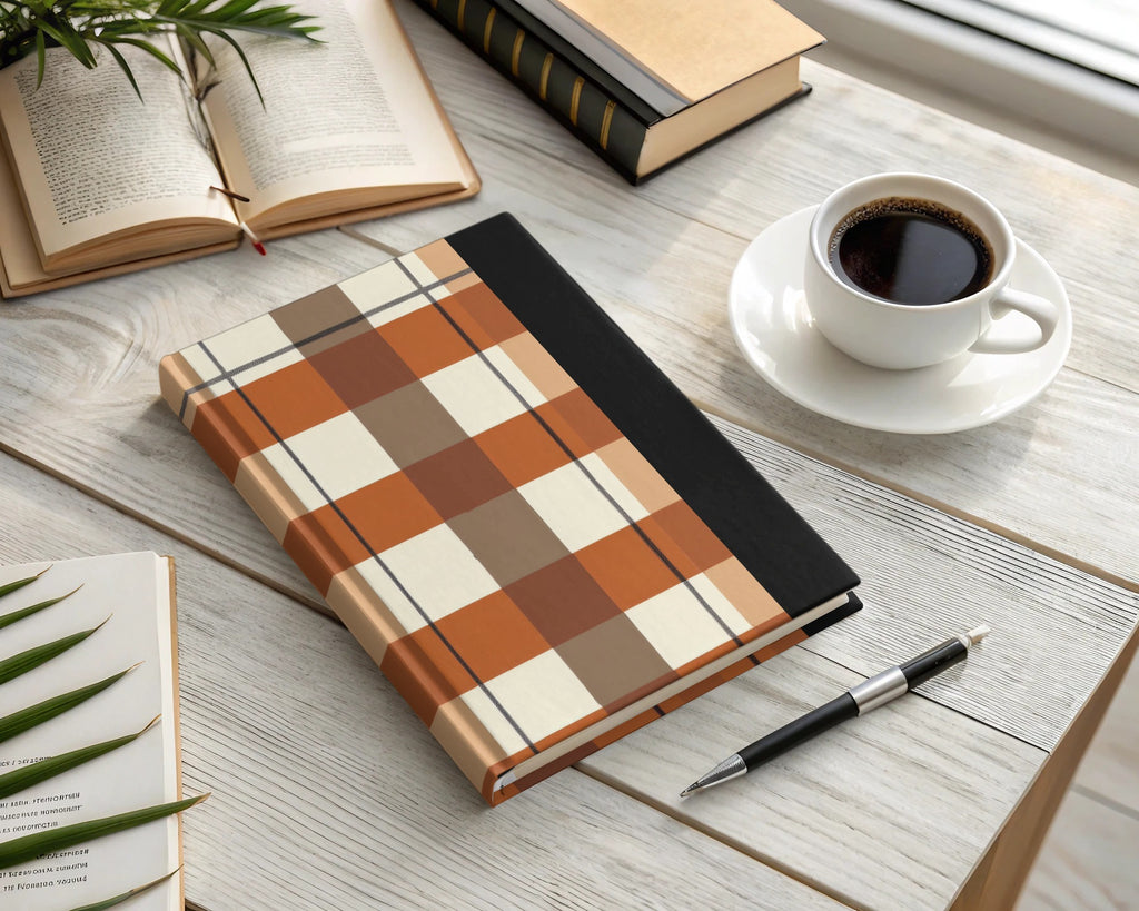 Orange and Brown Plaid Hardcover Notebook Journal