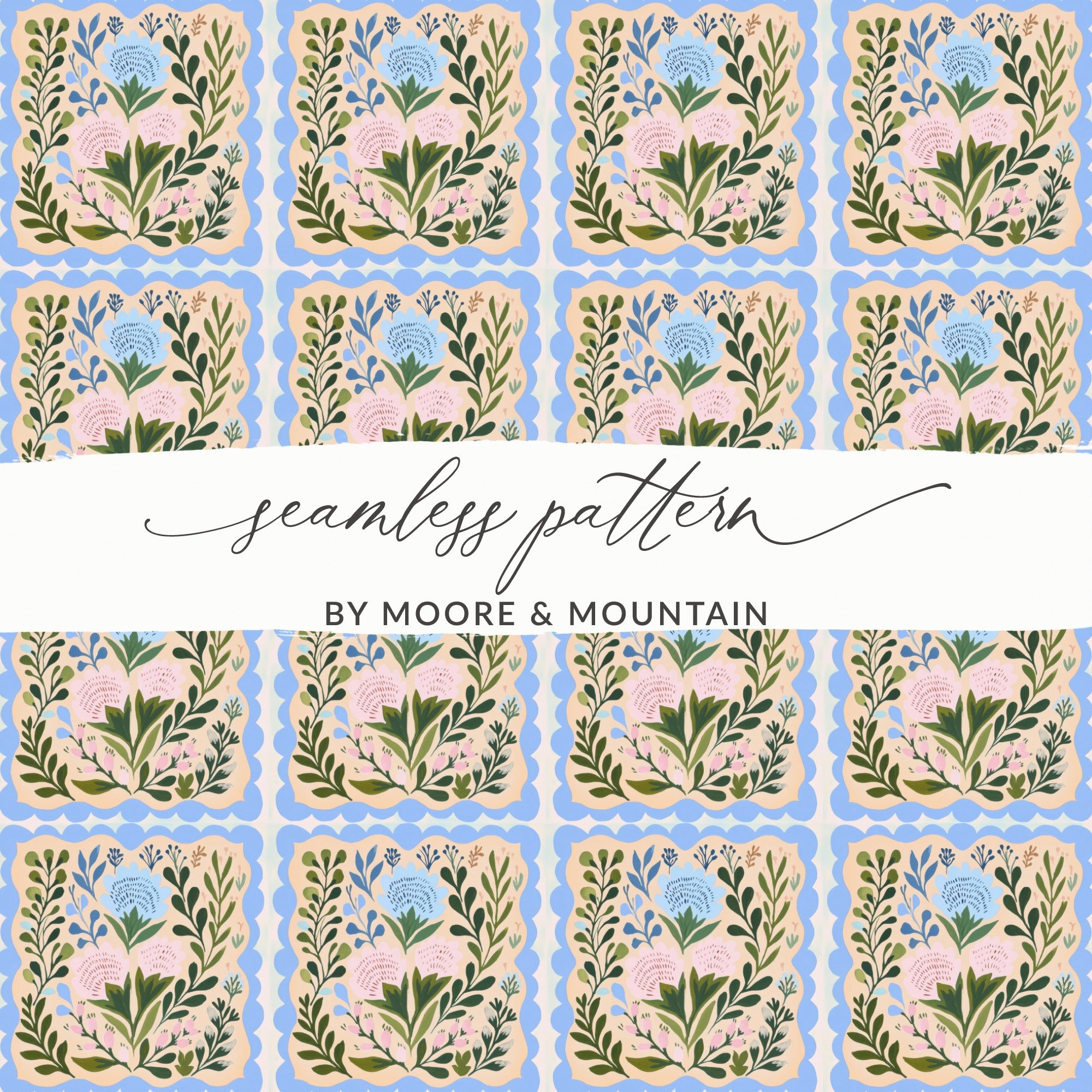 Floral Scallop Frame Seamless BY MOORE & MOUNTAIN botanical design product type