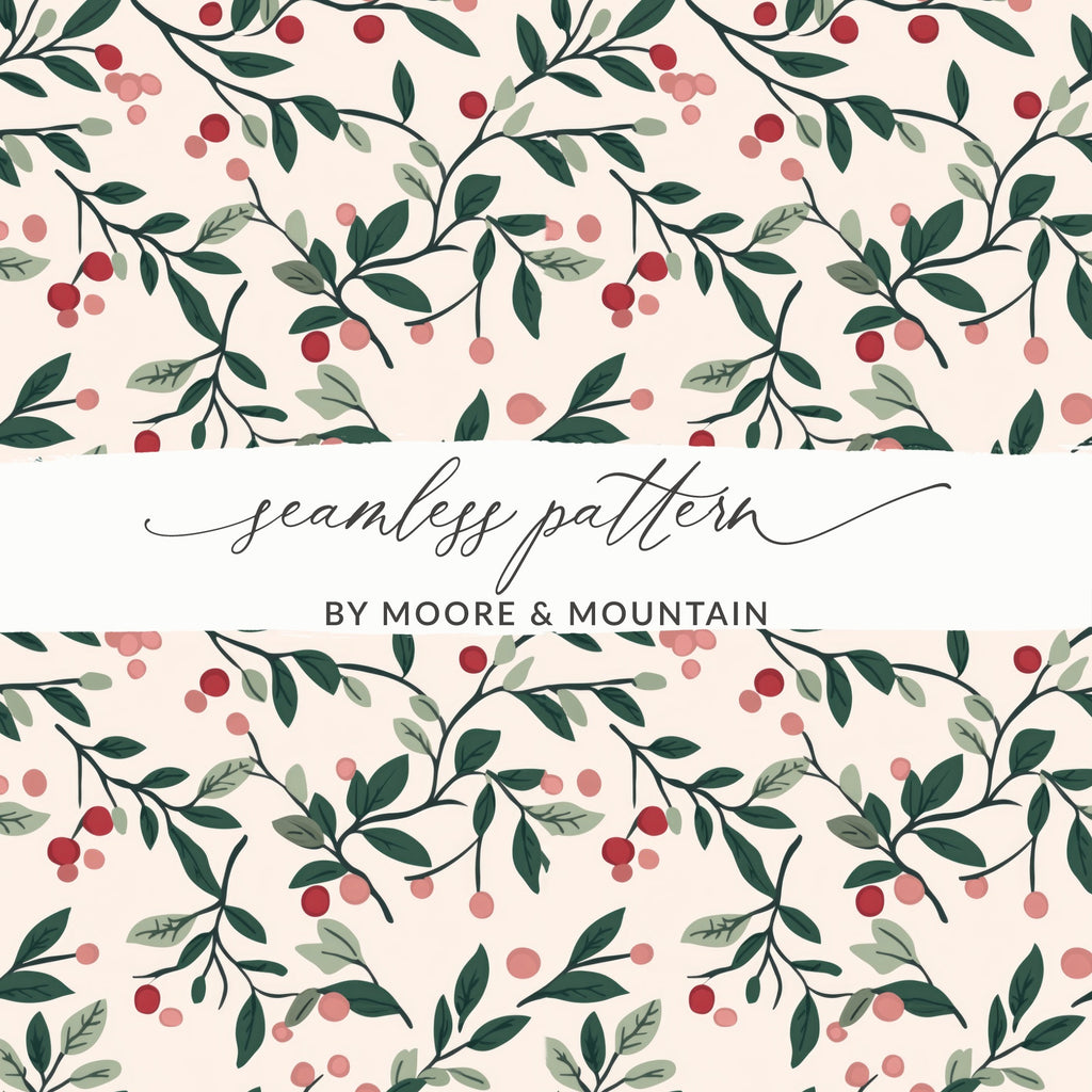 Cherry and Green Leaves Seamless Pattern Design