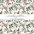 Cherry and Green Leaves Seamless Pattern Design