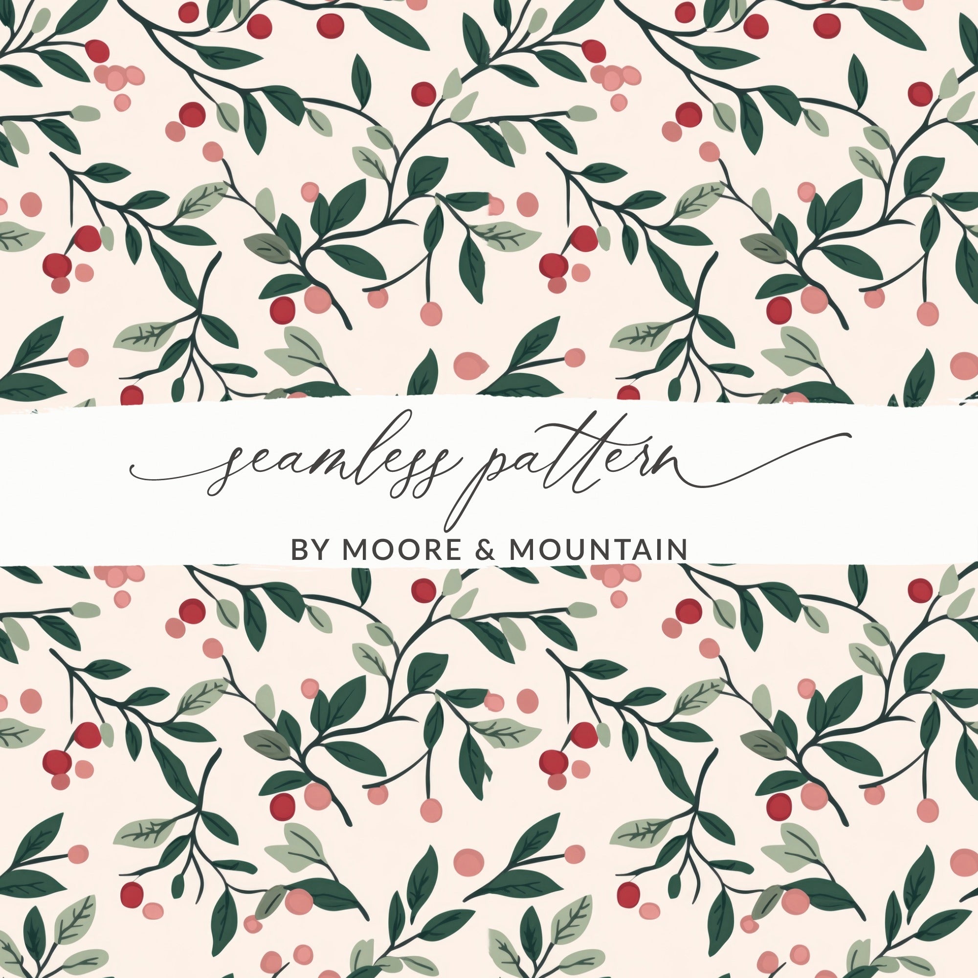 Cherry and Green Leaves Seamless Pattern Design