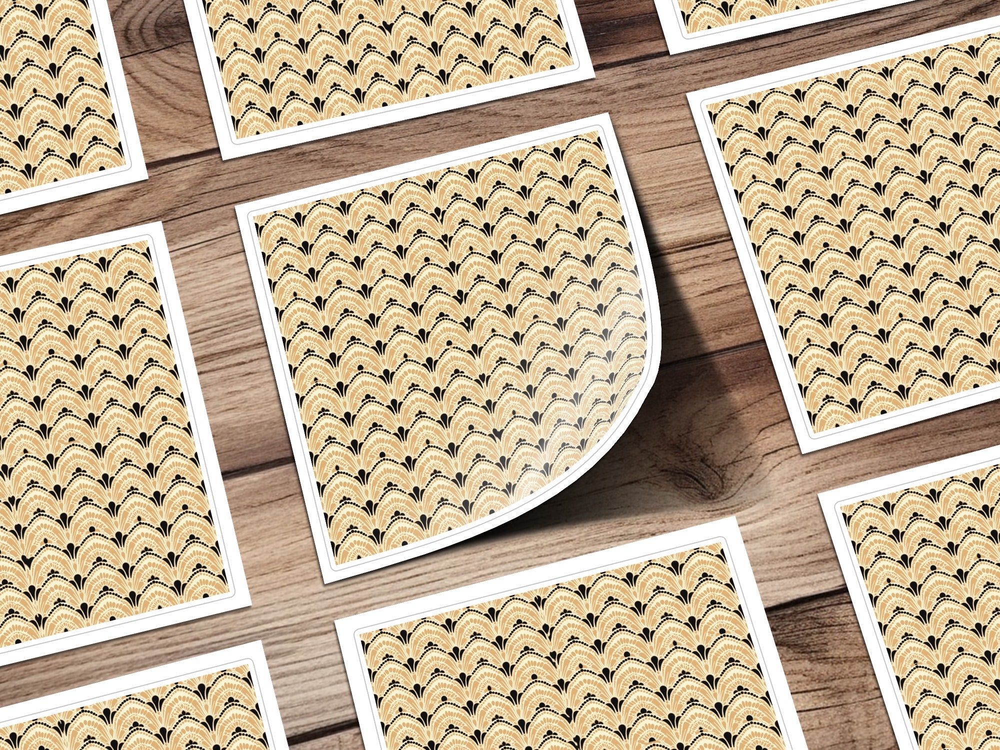 Art Deco Patterned Beige and Black Sticker Sheet