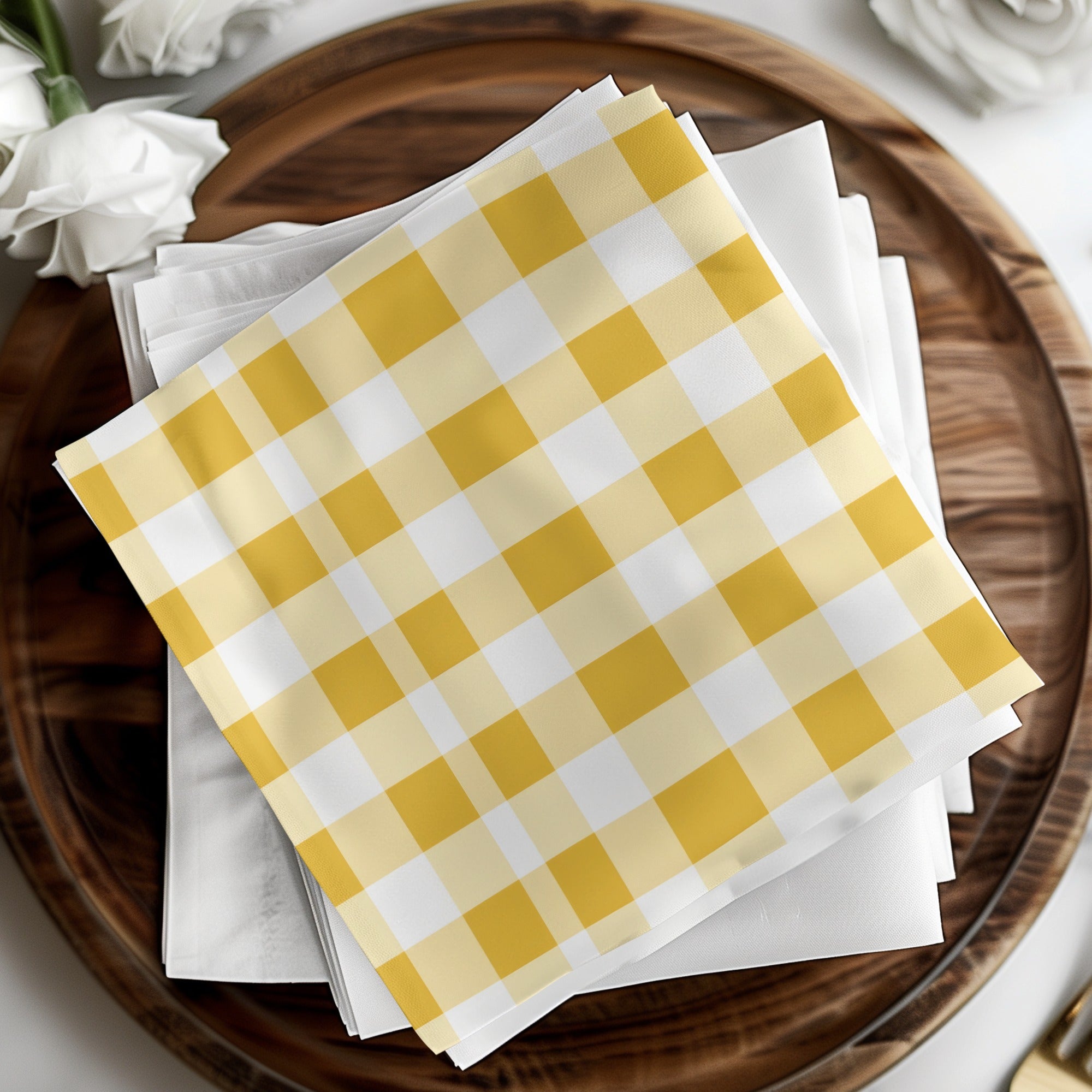 Yellow and White Checkered Pattern Napkin Product