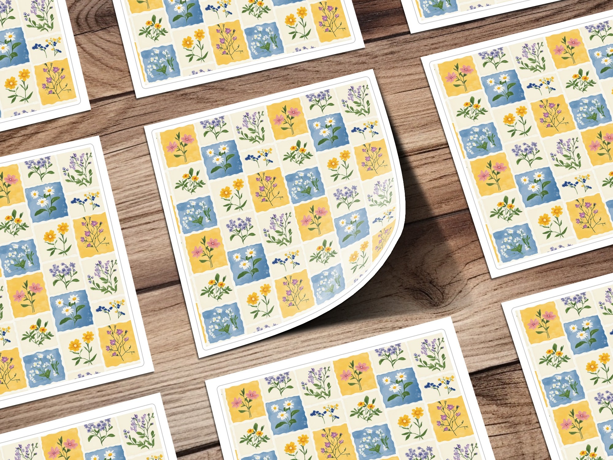 Floral Grid Pattern Blue Yellow Pink Purple product type