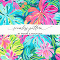 Seamless pattern with colorful tropical flowers by Moore & Mountain.