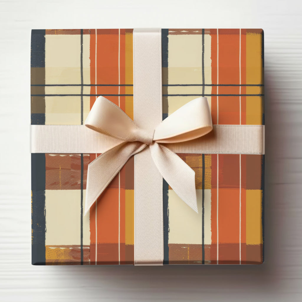Elegant Plaid Gift Box with Cream Ribbon Product