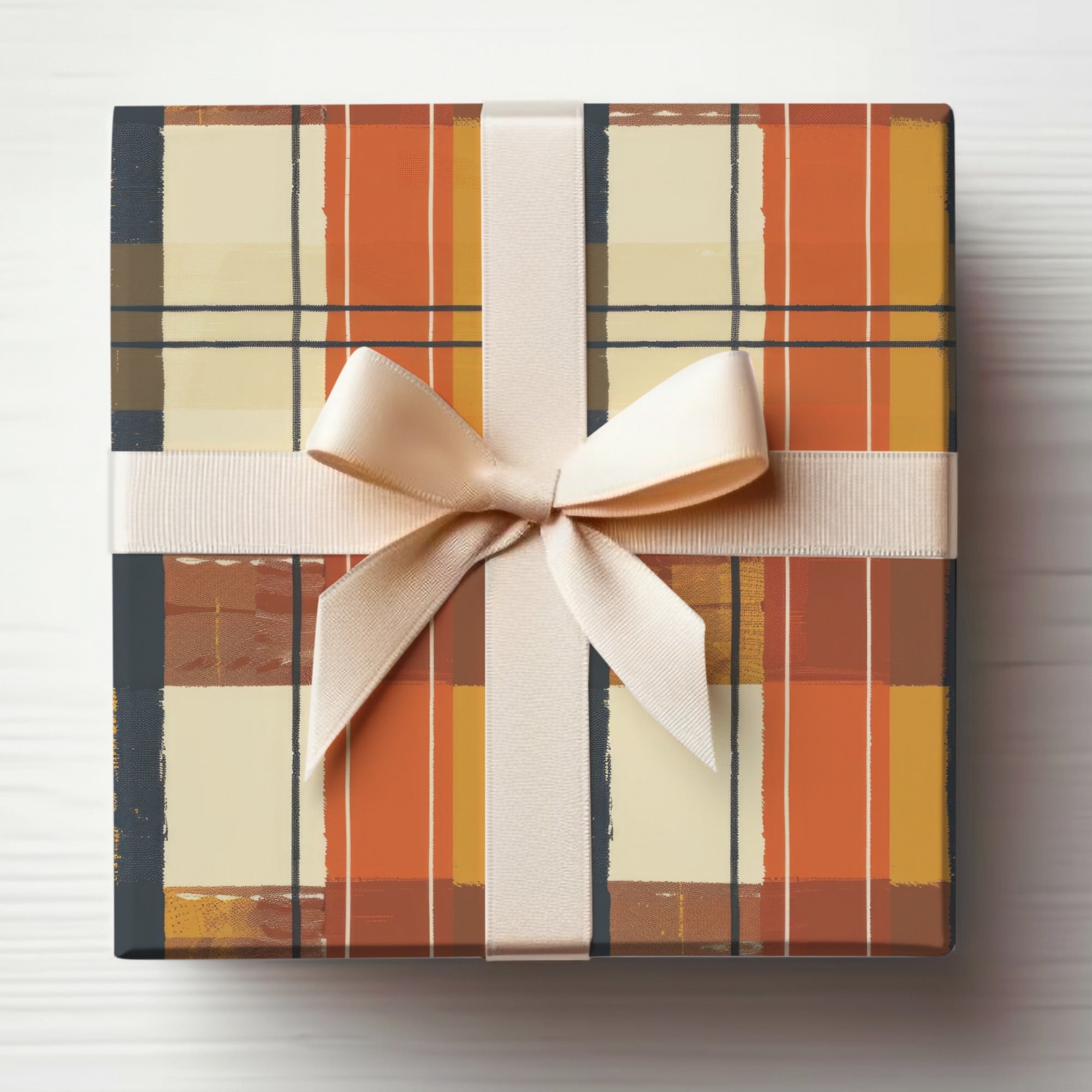 Elegant Plaid Gift Box with Cream Ribbon Product
