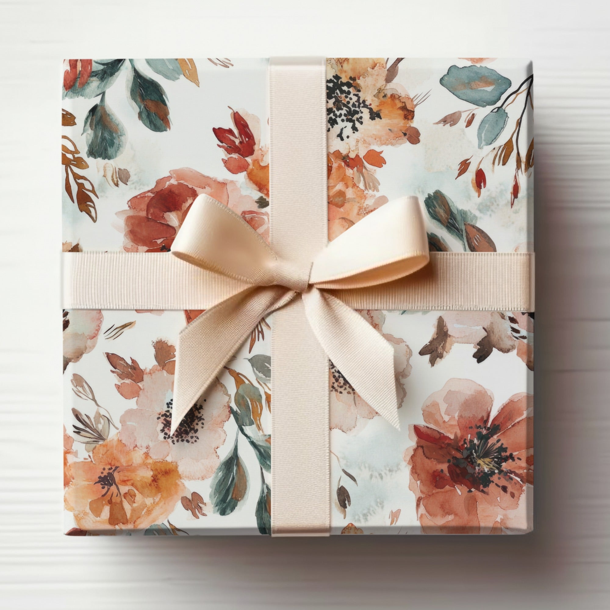 Elegant Floral Gift Wrapping Paper with Ribbon Design