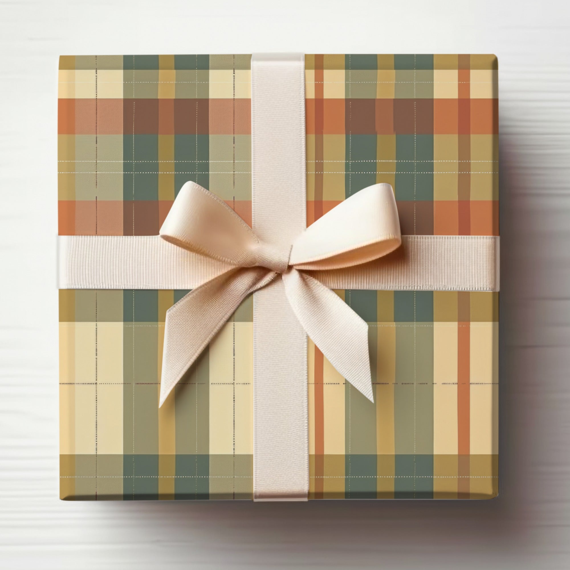 Elegant Checkered Gift Box with Cream Ribbon Decor