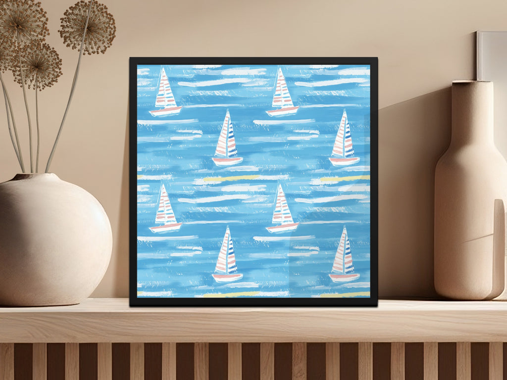 Serene Blue Ocean Sailing Boats Wall Art Print