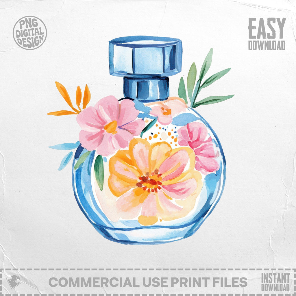 Watercolor perfume bottle with floral accents and "Easy Download" text.