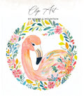 Pink flamingo in a floral wreath, "Clip Art by Moore & Mountain".