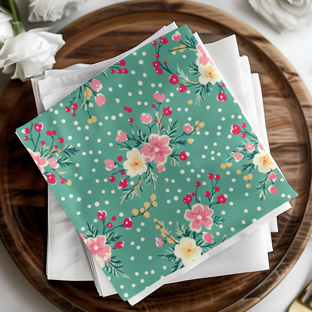 Floral Pattern Green and White Napkin Product