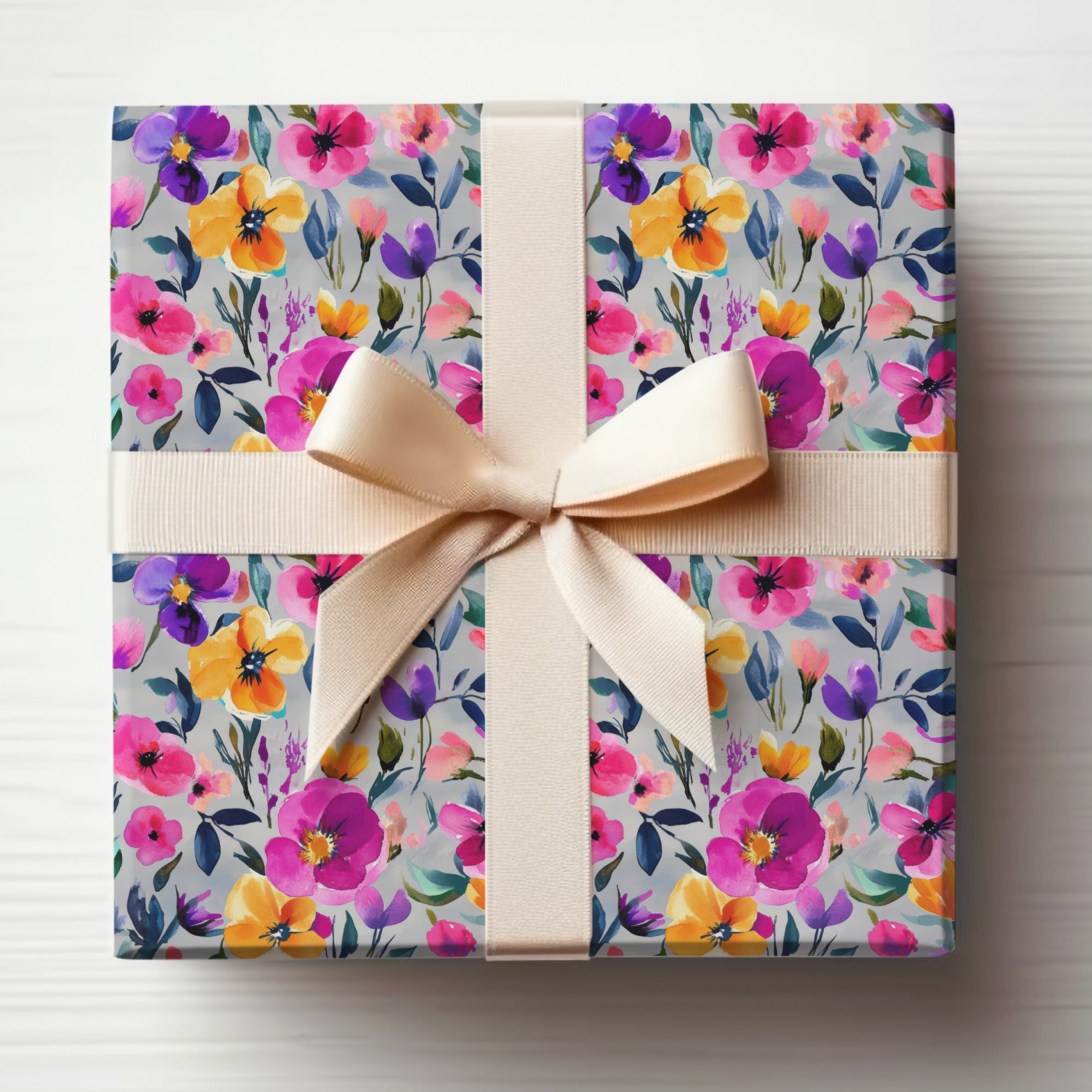 Stylish Floral Gift Wrapping with Elegant Bow Design