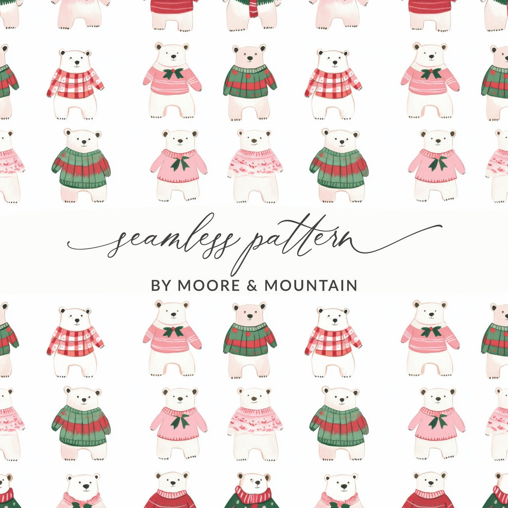 Festive Bears In Sweaters Christmas Themed Seamless Pattern Digital - Moore and Mountain