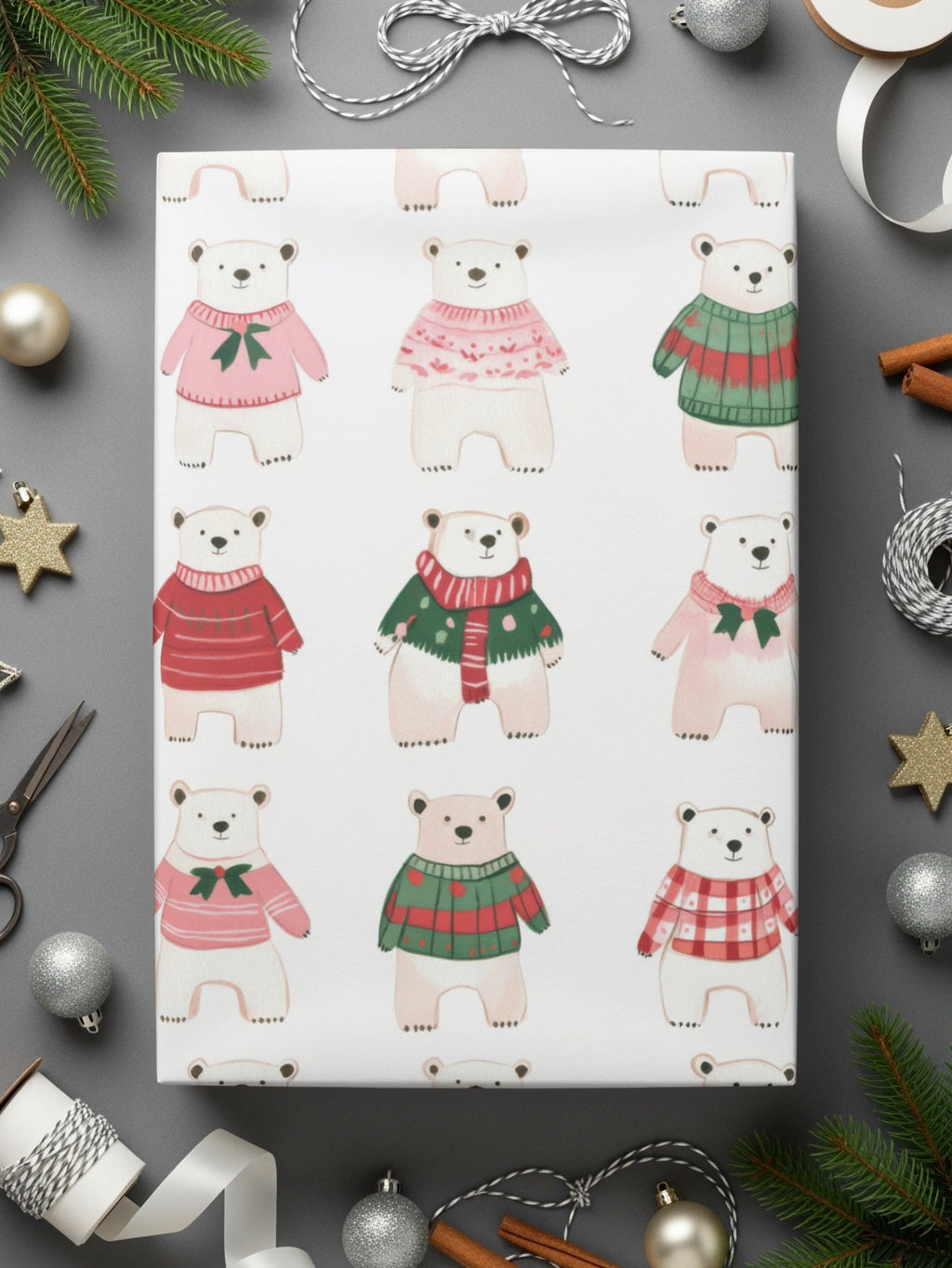Festive Bears In Sweaters Christmas Themed Seamless Pattern Digital - Moore and Mountain