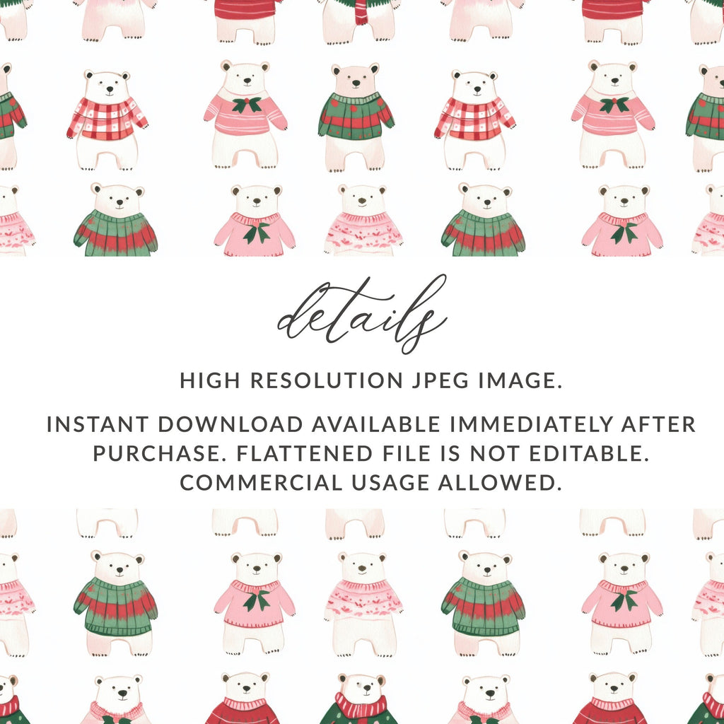 Festive Bears In Sweaters Christmas Themed Seamless Pattern Digital - Moore and Mountain