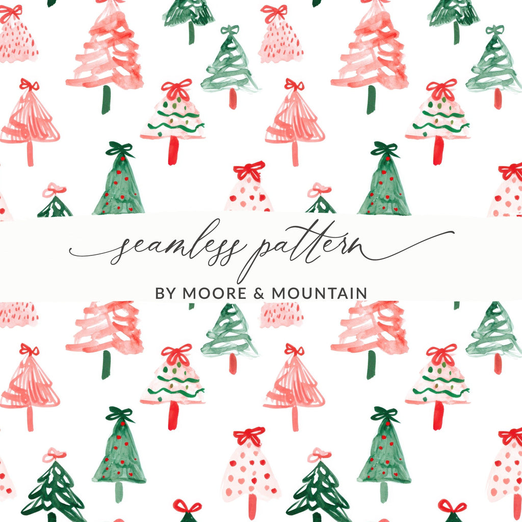 Festive Christmas Trees Illustration Seamless Pattern Digital - Moore and Mountain