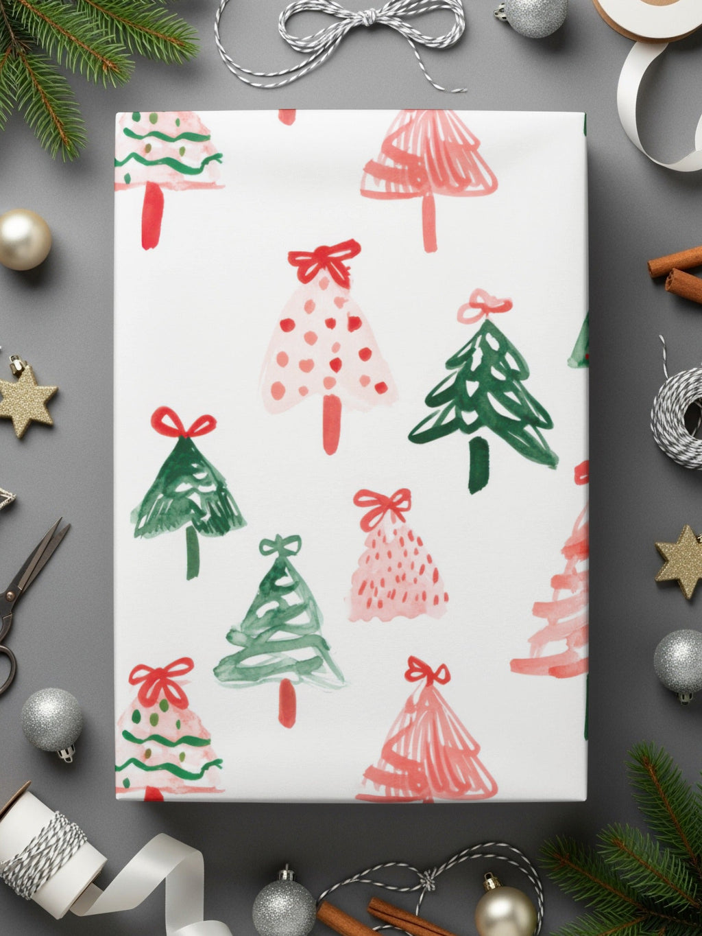 Festive Christmas Trees Illustration Seamless Pattern Digital - Moore and Mountain