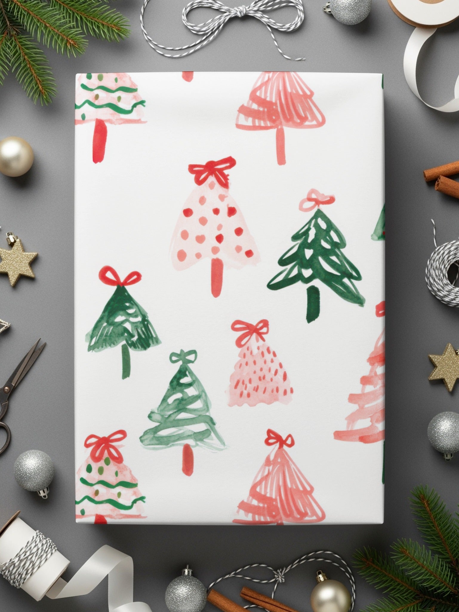 Festive Christmas Trees Illustration Seamless Pattern Digital - Moore and Mountain