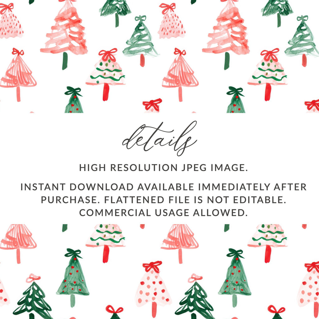 Festive Christmas Trees Illustration Seamless Pattern Digital - Moore and Mountain