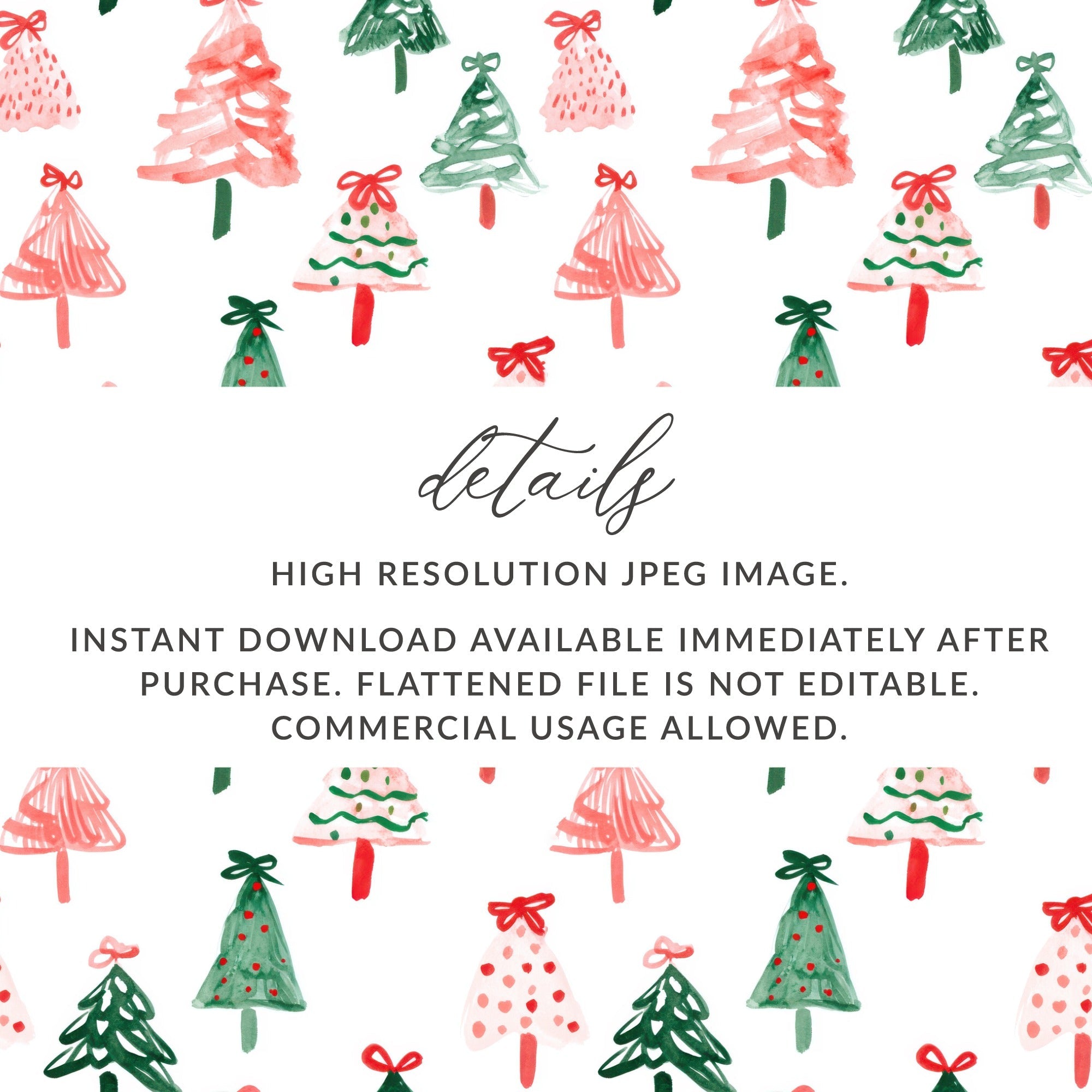 Festive Christmas Trees Illustration Seamless Pattern Digital - Moore and Mountain