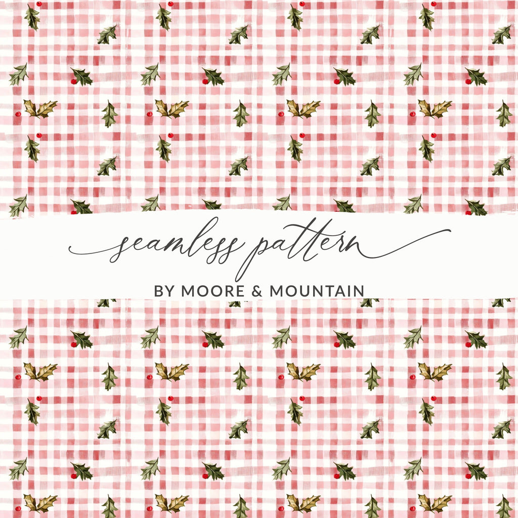 Festive Holly Berries On Plaid Background Great Gift Digital - Moore and Mountain