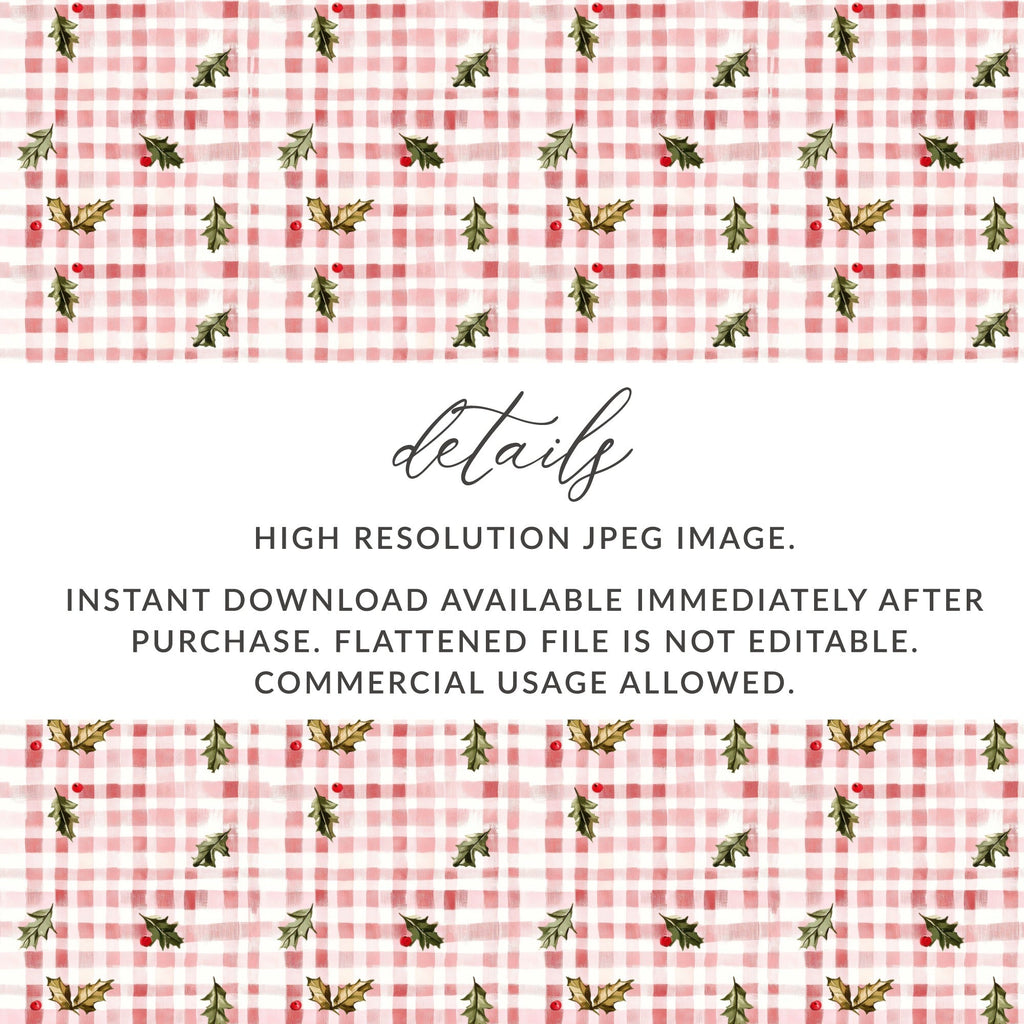 Festive Holly Berries On Plaid Background Great Gift Digital - Moore and Mountain