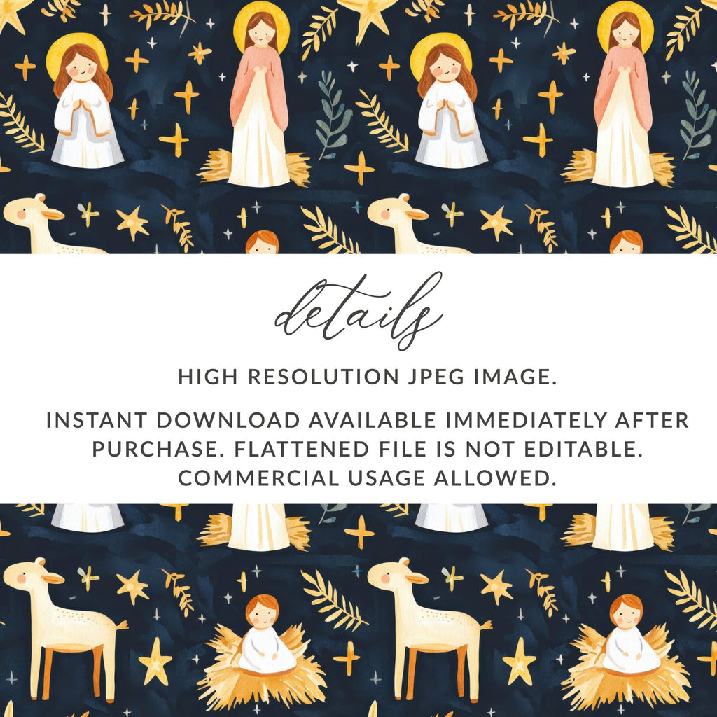 Festive Nativity Seamless Background Angels Stars on Dark Backdrop Digital - Moore and Mountain