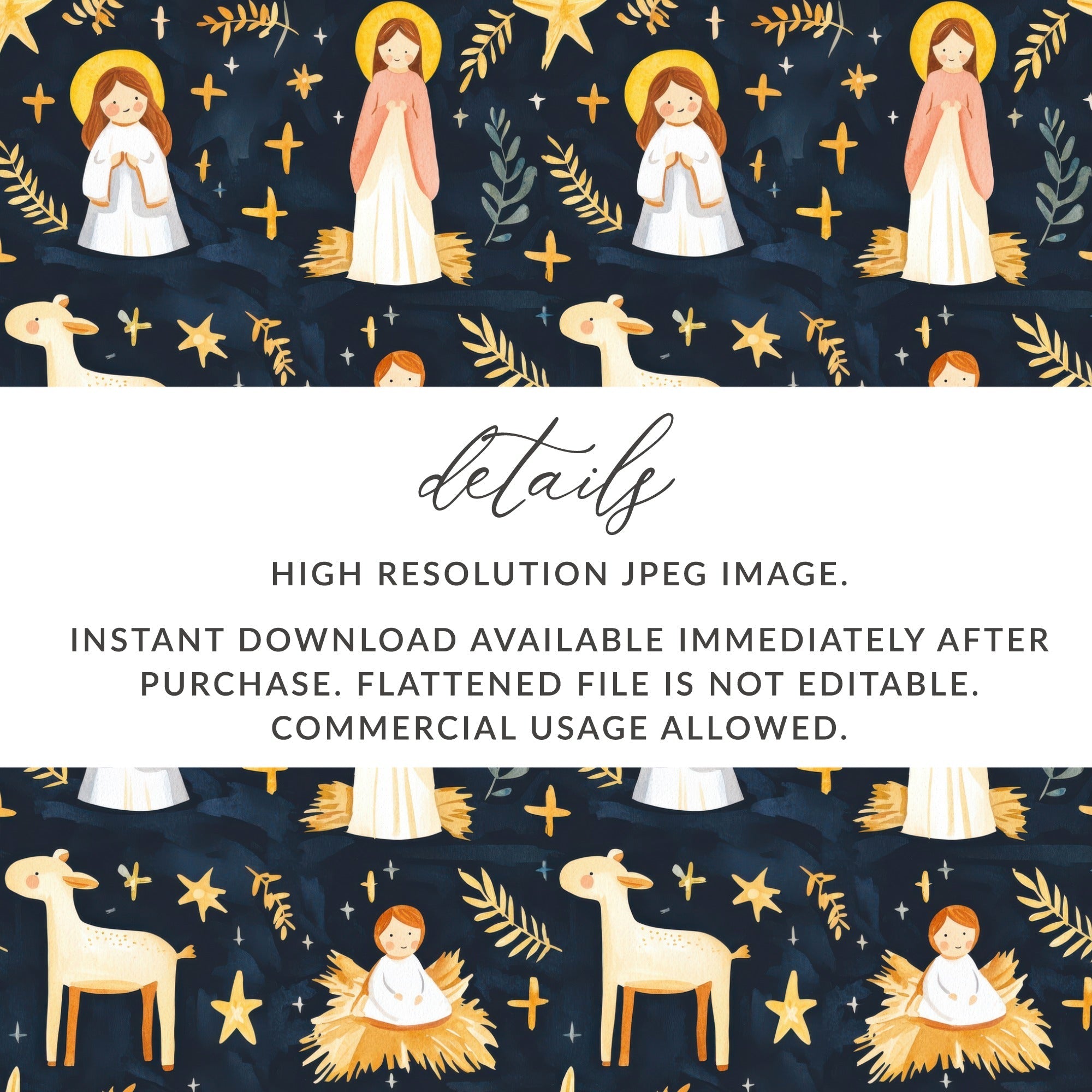 Festive Nativity Seamless Background Angels Stars on Dark Backdrop Digital - Moore and Mountain