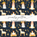 Festive Nativity Seamless Background Angels Stars on Dark Backdrop Digital - Moore and Mountain