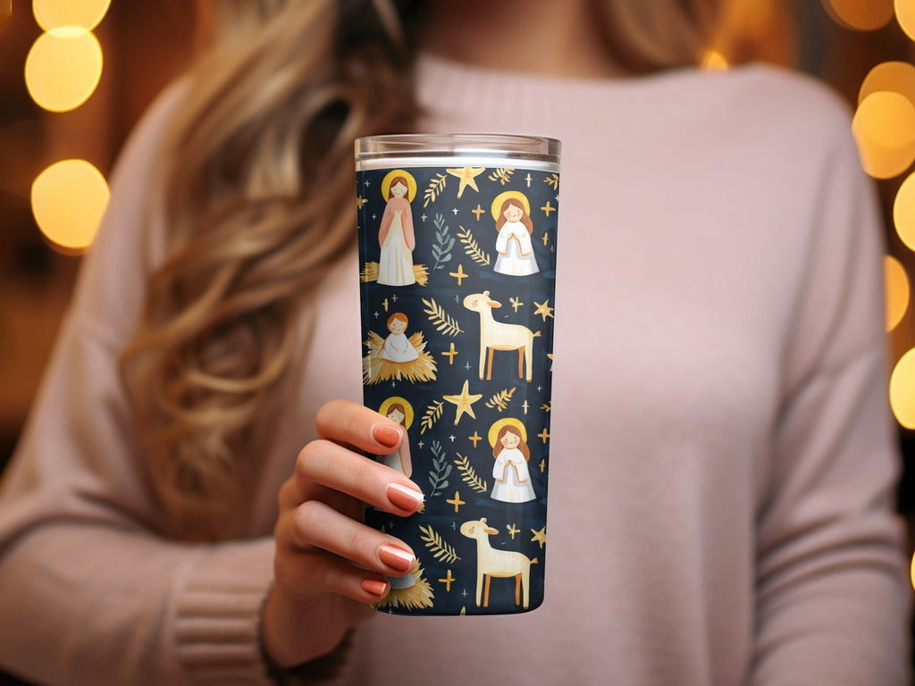 Festive Nativity Seamless Background Angels Stars on Dark Backdrop Digital - Moore and Mountain