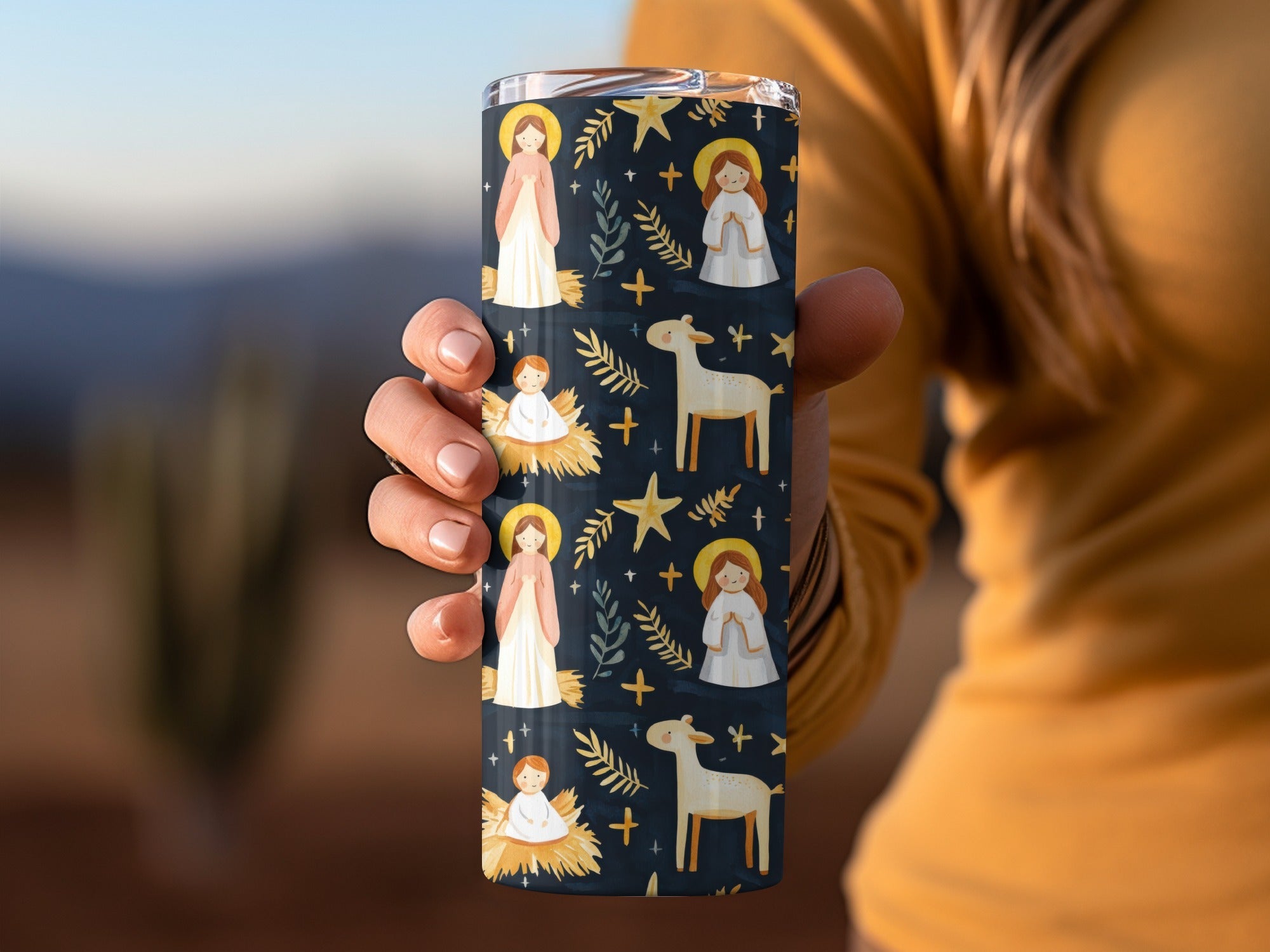 Festive Nativity Seamless Background Angels Stars on Dark Backdrop Digital - Moore and Mountain