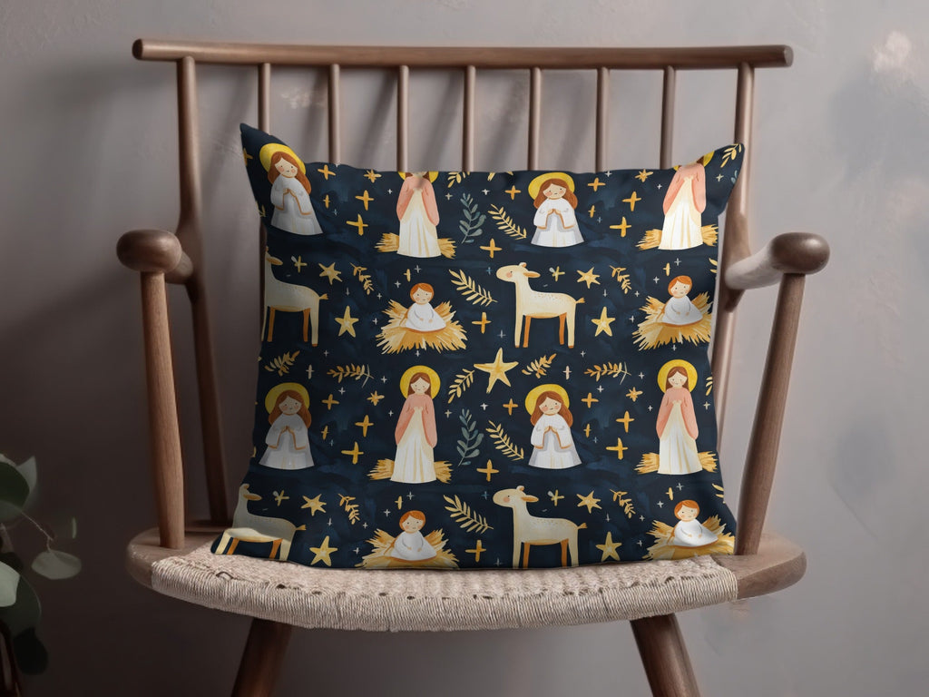Festive Nativity Seamless Background Angels Stars on Dark Backdrop Digital - Moore and Mountain