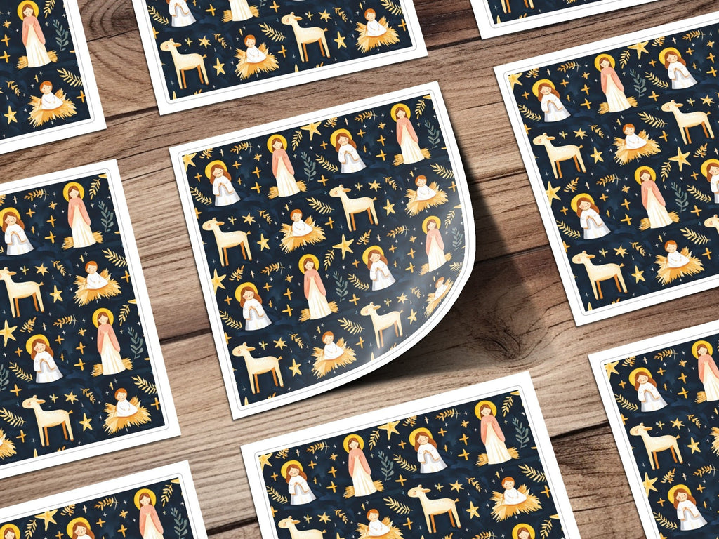 Festive Nativity Seamless Background Angels Stars on Dark Backdrop Digital - Moore and Mountain