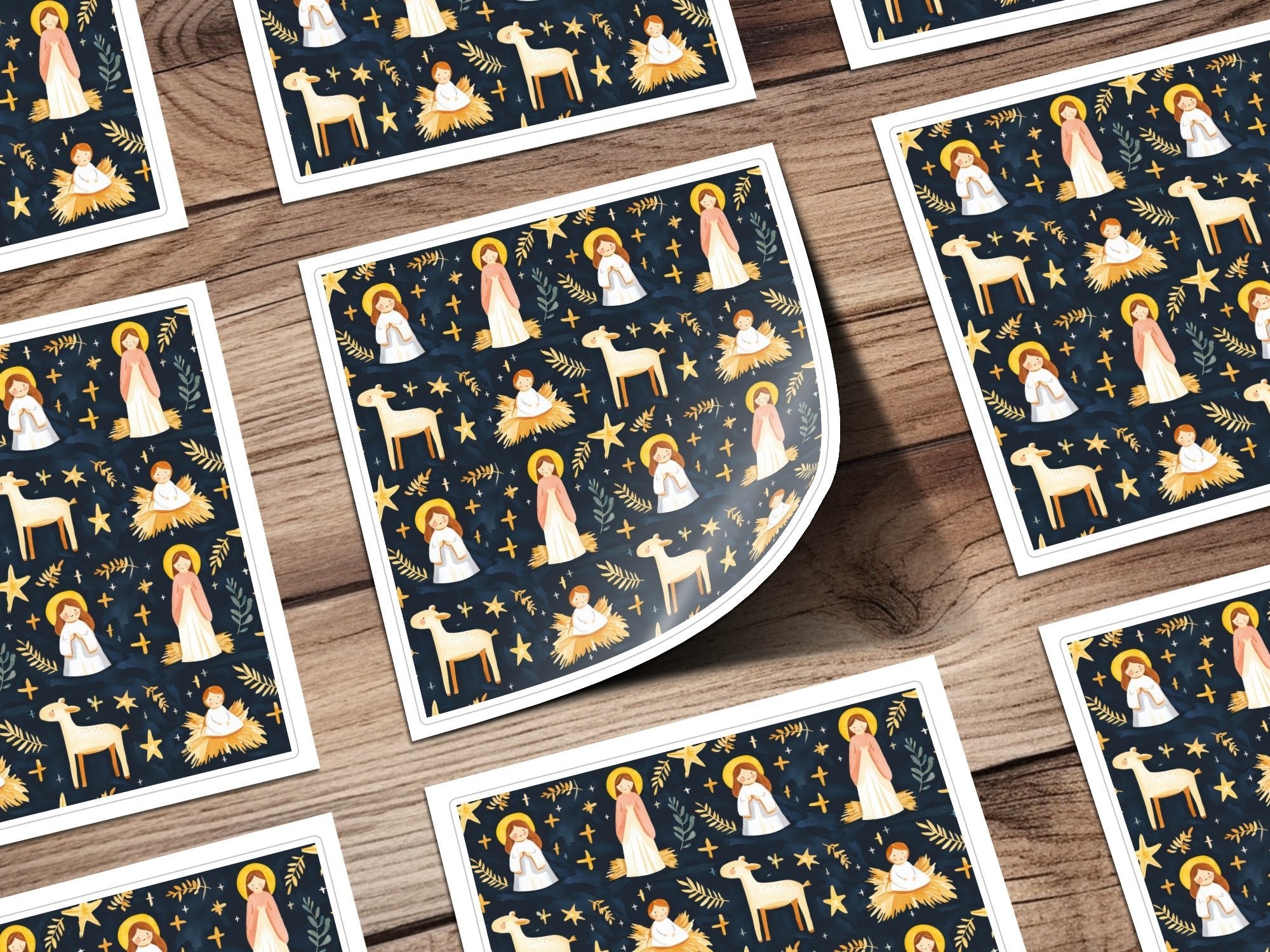 Festive Nativity Seamless Background Angels Stars on Dark Backdrop Digital - Moore and Mountain