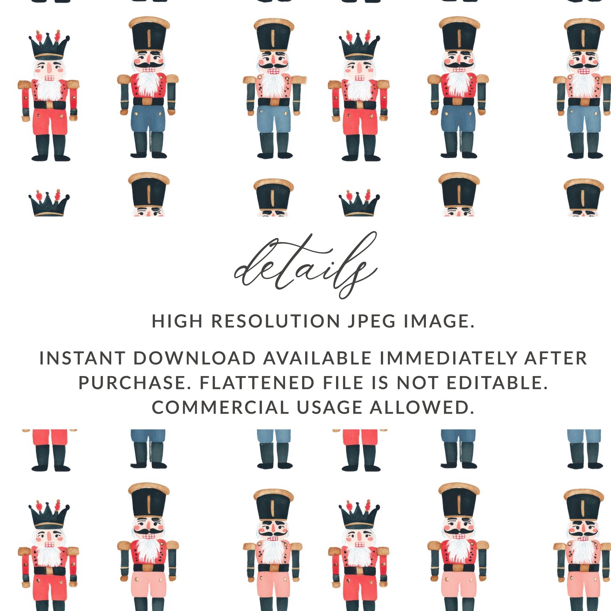 Festive Nutcracker Soldiers Watercolor Pattern Repeating Digital - Moore and Mountain