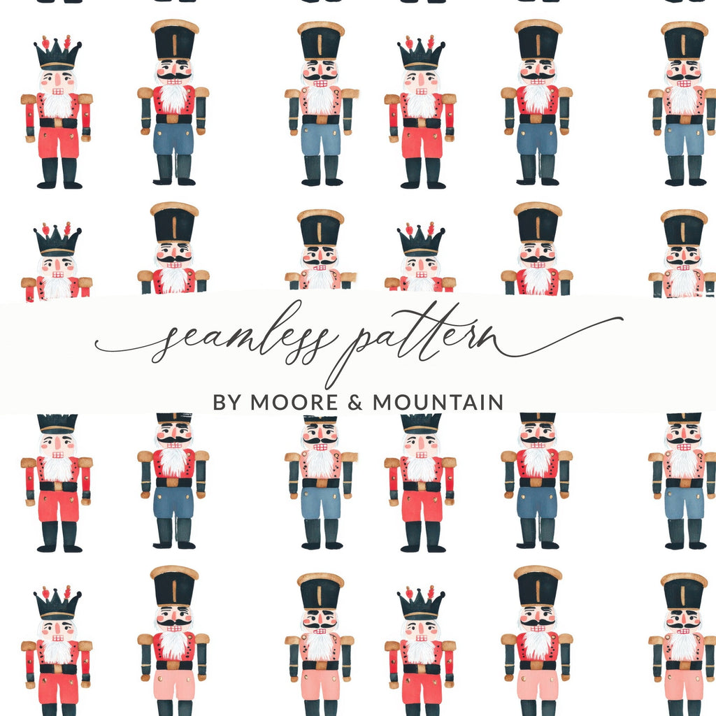 Festive Nutcracker Soldiers Watercolor Pattern Repeating Digital - Moore and Mountain