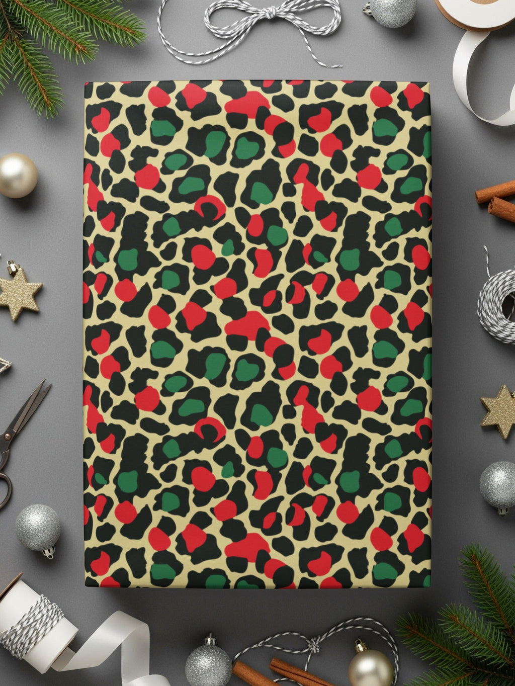 Festive Red and Green Christmas Leopard Print Seamless Pattern Background Digital - Moore and Mountain