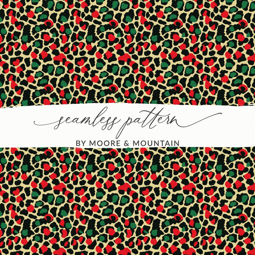 Festive Red and Green Christmas Leopard Print Seamless Pattern Background Digital - Moore and Mountain