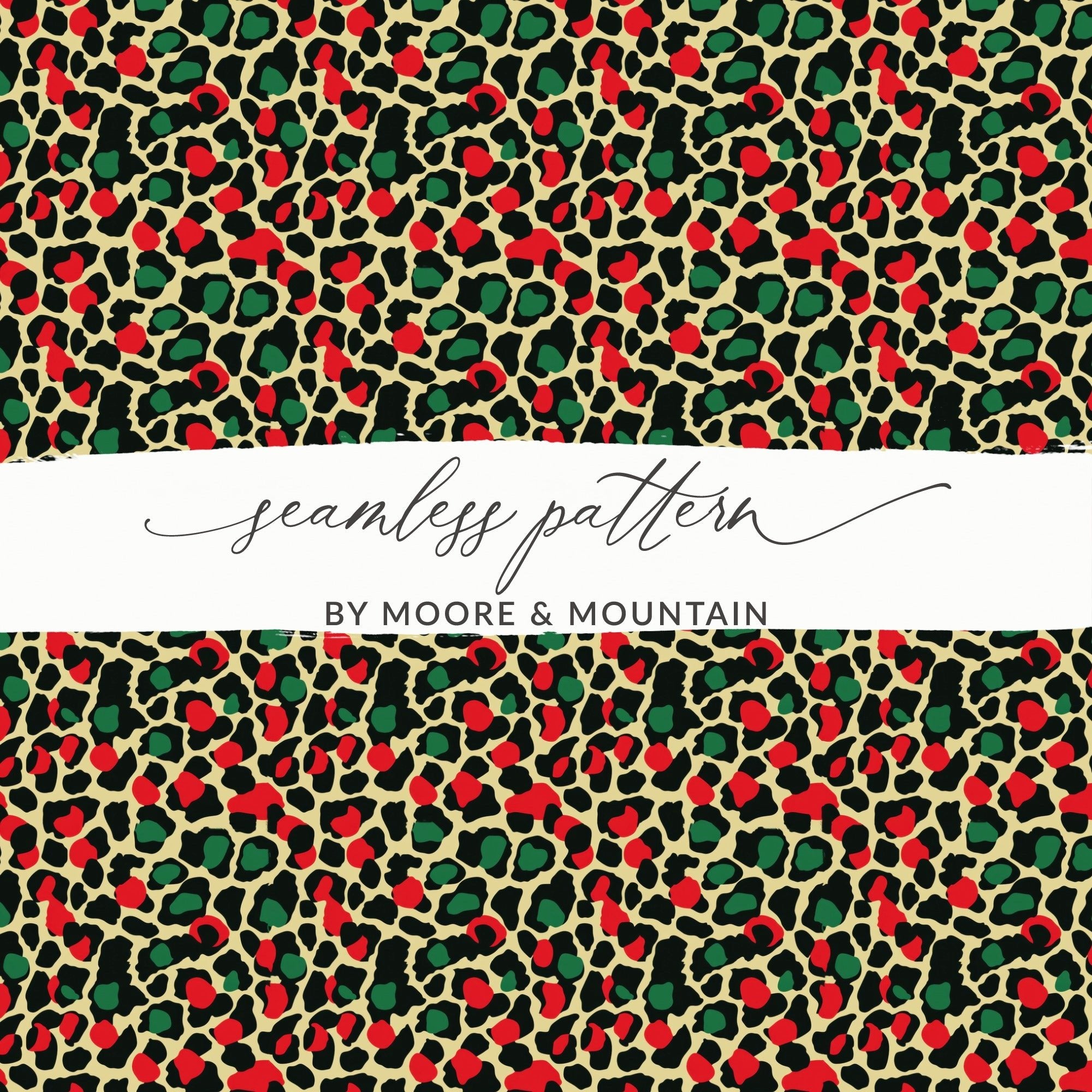 Festive Red and Green Christmas Leopard Print Seamless Pattern Background Digital - Moore and Mountain