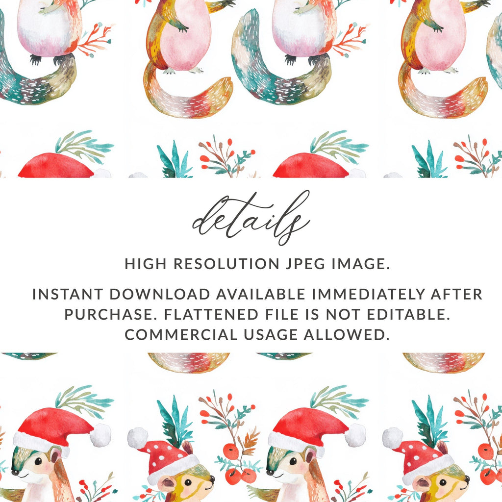 Festive Squirrels In Santa Hats Repeat Pattern Digital - Moore and Mountain