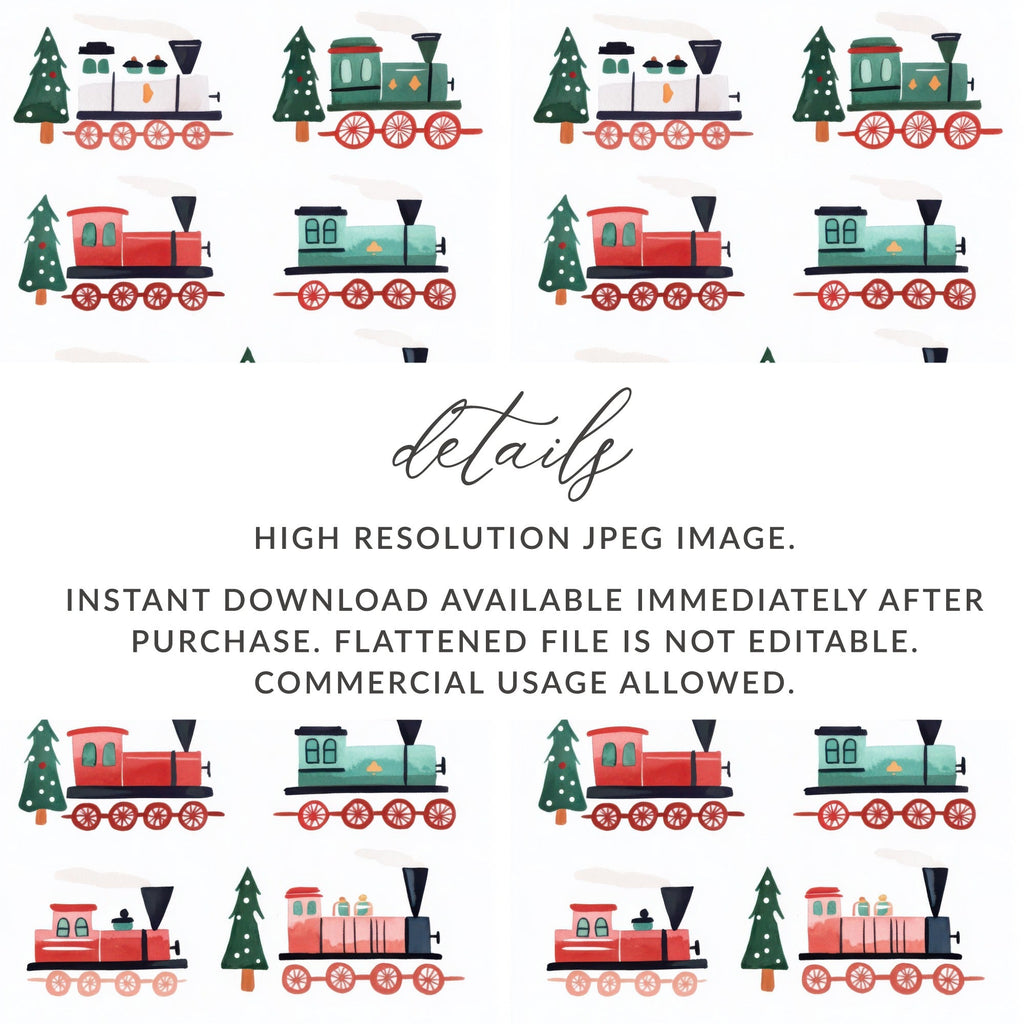 Festive Trains Christmas Seamless Pattern Xmas Trees Seamless Holiday Pattern Digital - Moore and Mountain