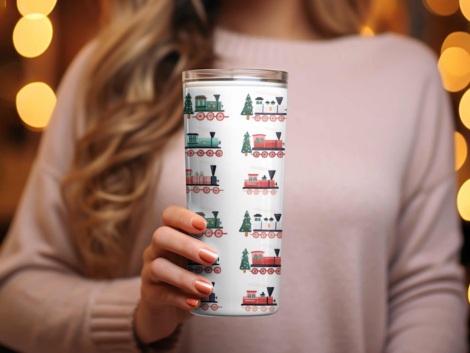 Festive Trains Christmas Seamless Pattern Xmas Trees Seamless Holiday Pattern Digital - Moore and Mountain